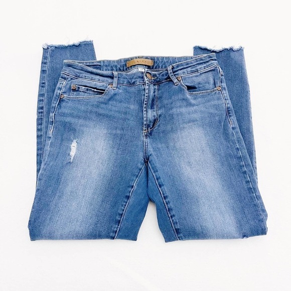 Leith Mid-Rise Skinny Blue Denim Jeans Raw Hem SZ28 - Picture 2 of 7